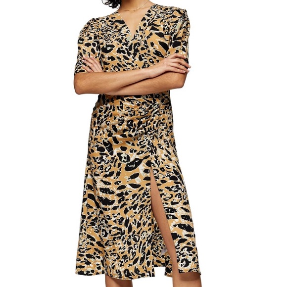 NWT TopShop Leopard Print Mock Wrap Midi Dress - Picture 3 of 10